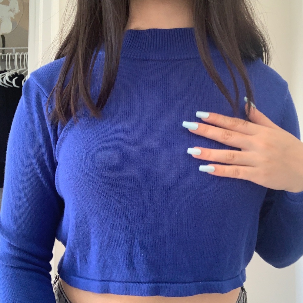blue turtle neck mock neck top